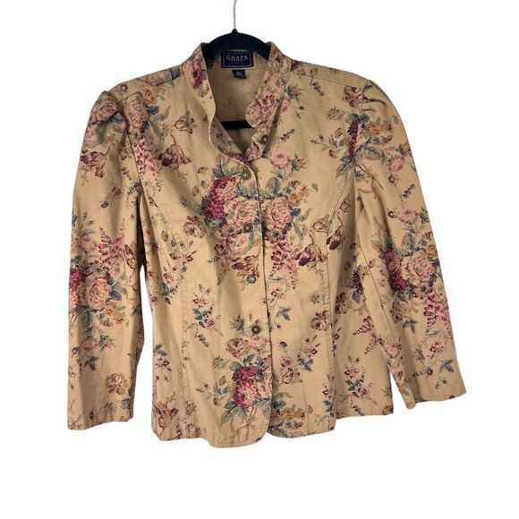 Chaps Women's Boho Floral Print Tan Blazer Jacket - Picture 1 of 9